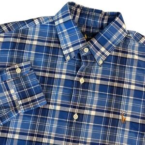 Ralph Lauren Mens Size Medium Blue Plaid Cotton Button Down Shirt Long Sleeve